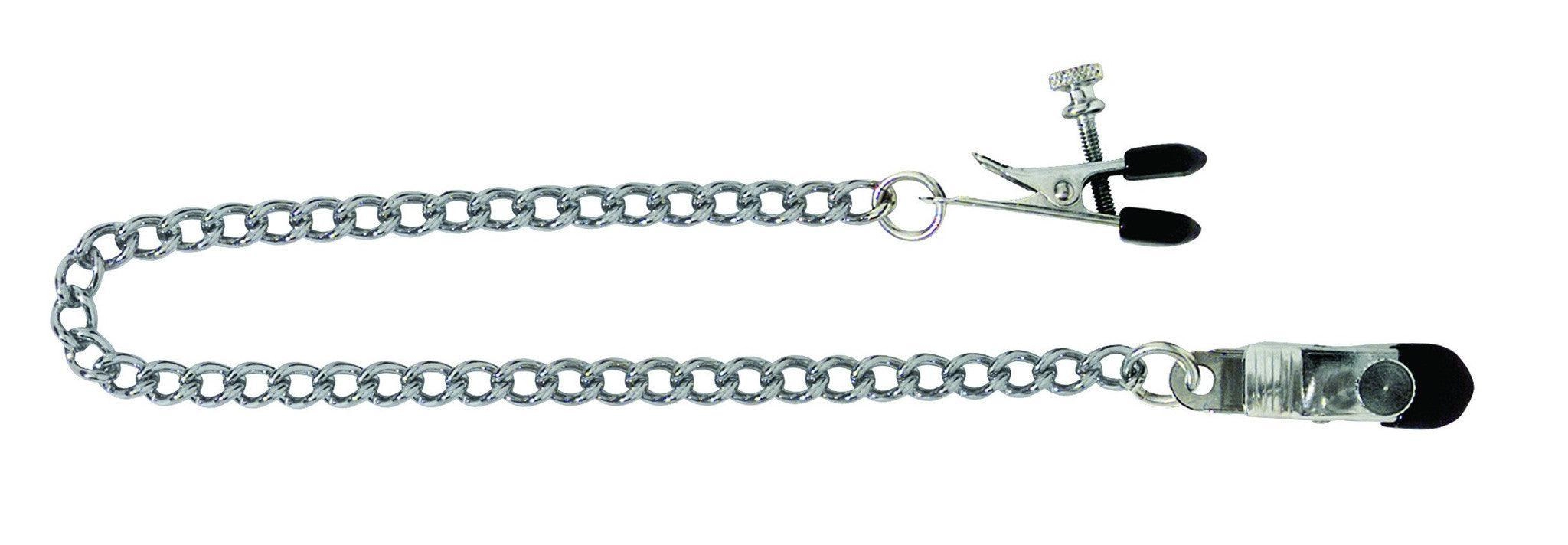 Adjustable Broad Tip Nipple Clamp with Chain: Silver