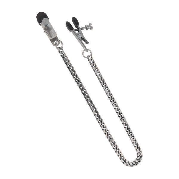 Adjustable Broad Tip Nipple Clamp with Chain: Silver