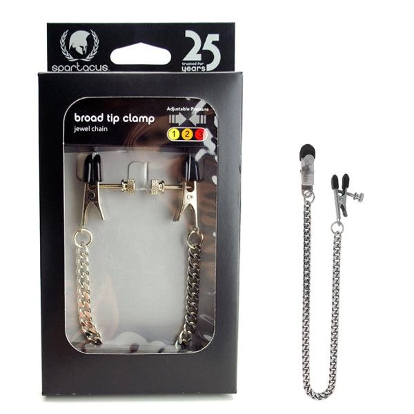 Adjustable Broad Tip Nipple Clamp with Chain: Silver