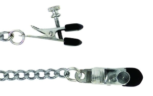 Adjustable Broad Tip Nipple Clamp with Chain: Silver