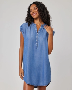Cap Sleeve Henley Dress - Moonlit Haze Wash