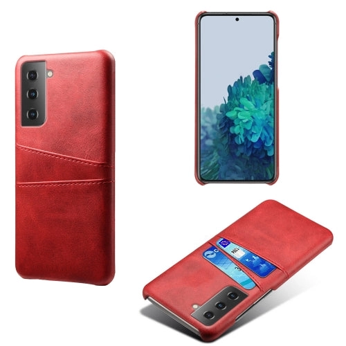 For Samsung Galaxy S21  5G Calf Texture PC   PU Leather Back Cover Shockproof Case with Dual Card