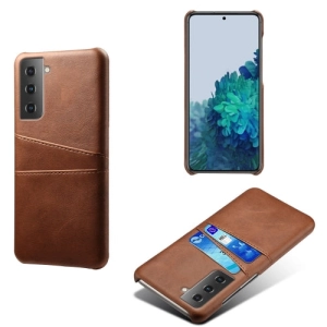For Samsung Galaxy S21  5G Calf Texture PC   PU Leather Back Cover Shockproof Case with Dual Card
