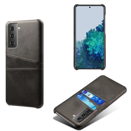 For Samsung Galaxy S21  5G Calf Texture PC   PU Leather Back Cover Shockproof Case with Dual Card