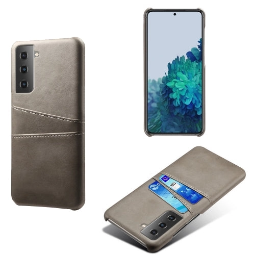 For Samsung Galaxy S21  5G Calf Texture PC   PU Leather Back Cover Shockproof Case with Dual Card