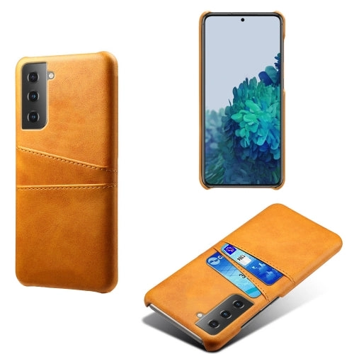 For Samsung Galaxy S21  5G Calf Texture PC   PU Leather Back Cover Shockproof Case with Dual Card