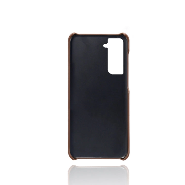For Samsung Galaxy S21  5G Calf Texture PC   PU Leather Back Cover Shockproof Case with Dual Card