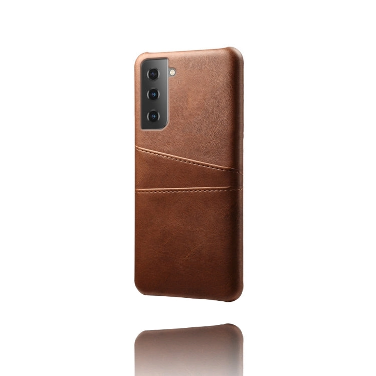 For Samsung Galaxy S21  5G Calf Texture PC   PU Leather Back Cover Shockproof Case with Dual Card