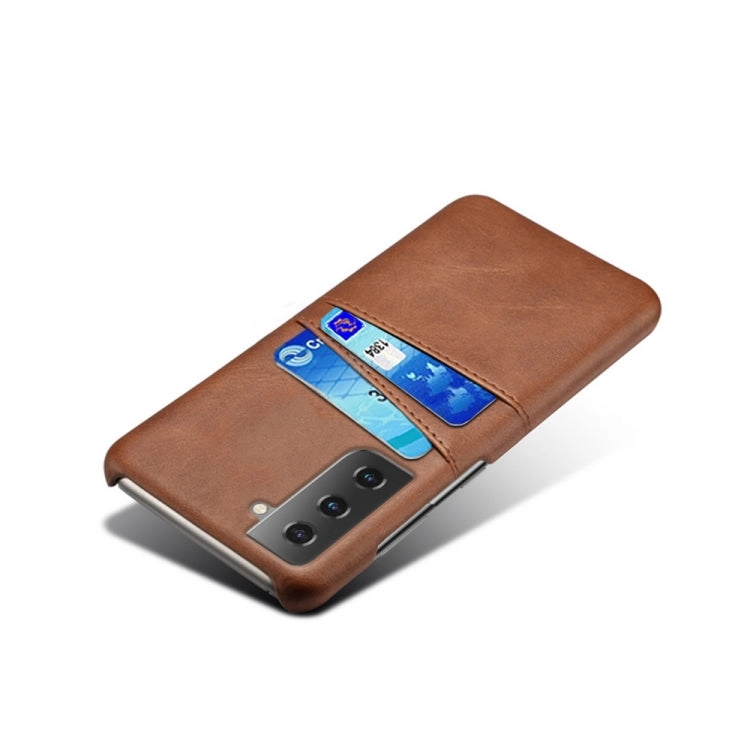 For Samsung Galaxy S21  5G Calf Texture PC   PU Leather Back Cover Shockproof Case with Dual Card