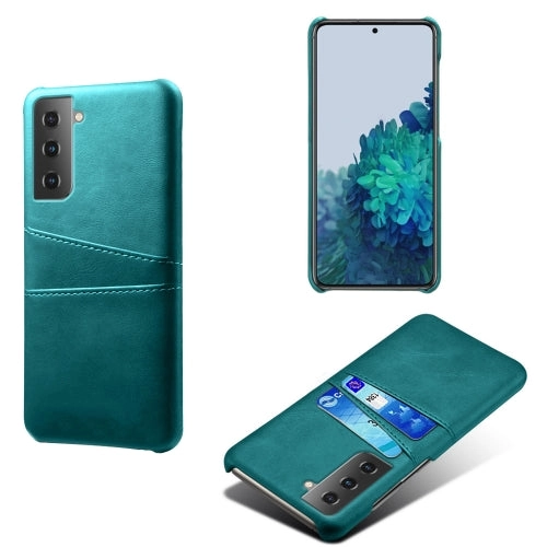 For Samsung Galaxy S21  5G Calf Texture PC   PU Leather Back Cover Shockproof Case with Dual Card