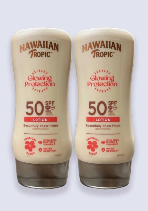 Hawaiian Tropic Glowing Protection Sun Lotion SPF 50 180ml - 2 Pack Saver