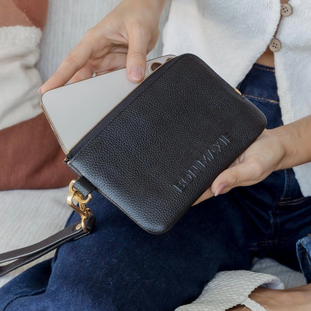 Leather Phone Wallet Pouch -- Black