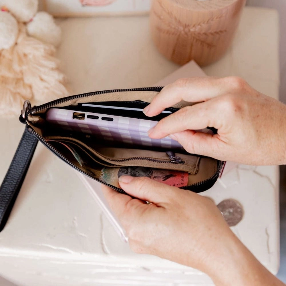 Leather Phone Wallet Pouch -- Black