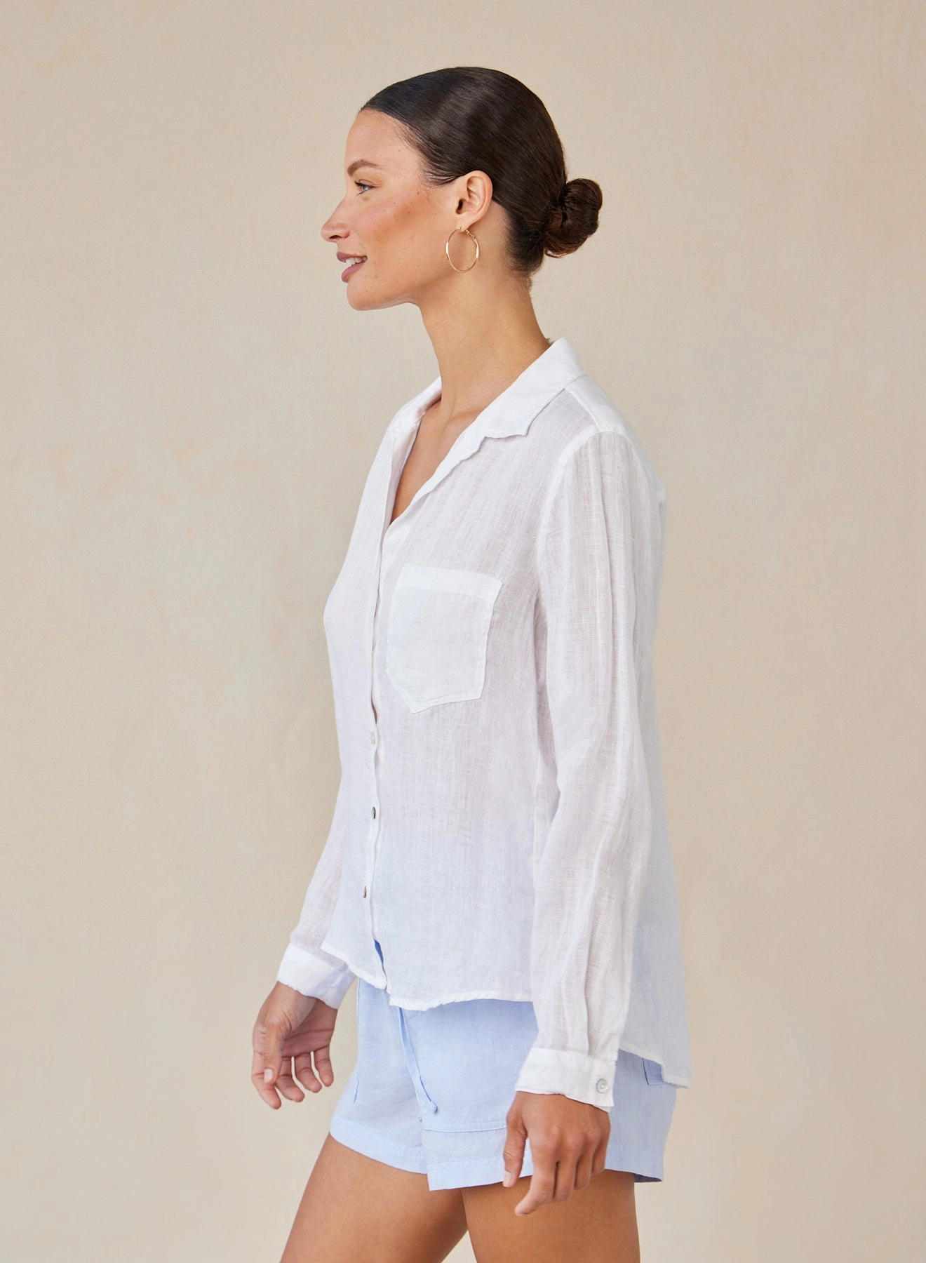 Linen Pocket Button Down - White