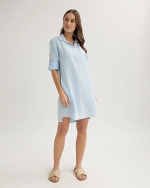 Long Sleeve A-Line Shirt Dress - Clear Water