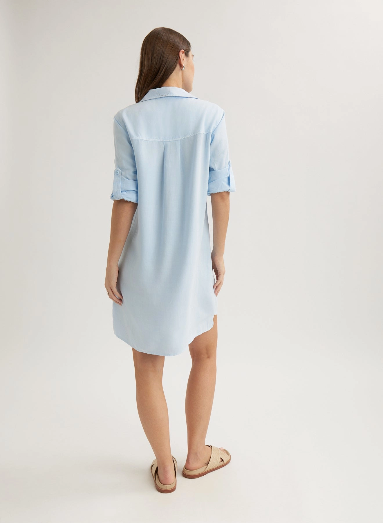 Long Sleeve A-Line Shirt Dress - Clear Water