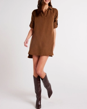 Long Sleeve A-Line Shirt Dress - Twilight Gold