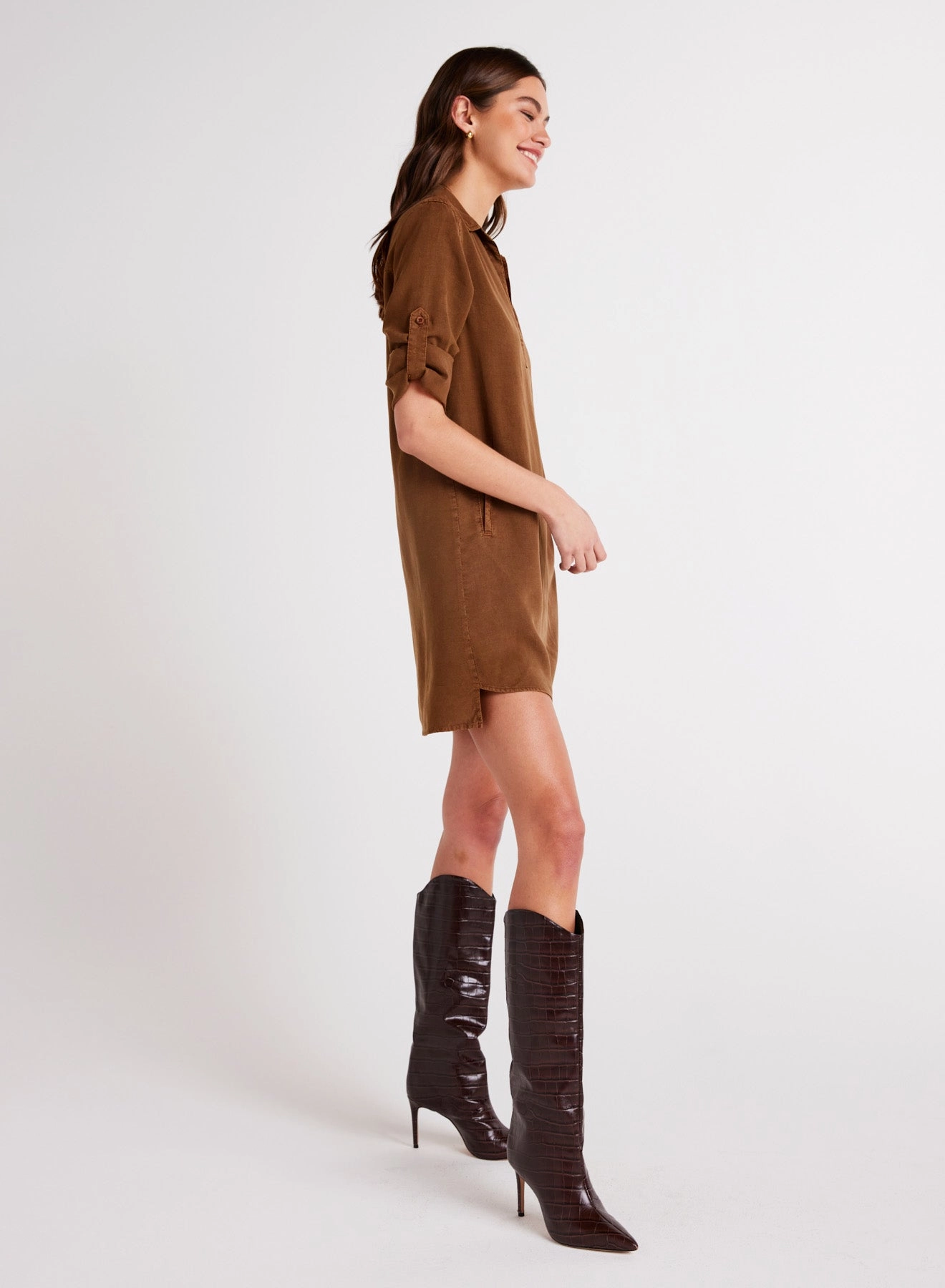 Long Sleeve A-Line Shirt Dress - Twilight Gold