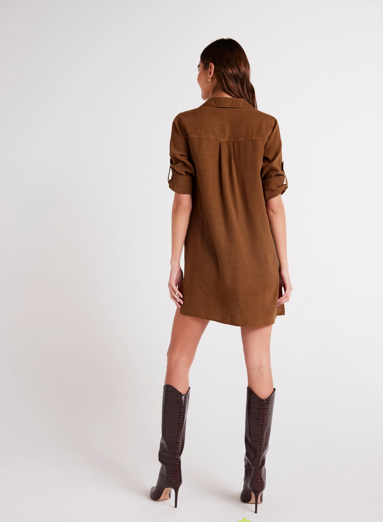 Long Sleeve A-Line Shirt Dress - Twilight Gold