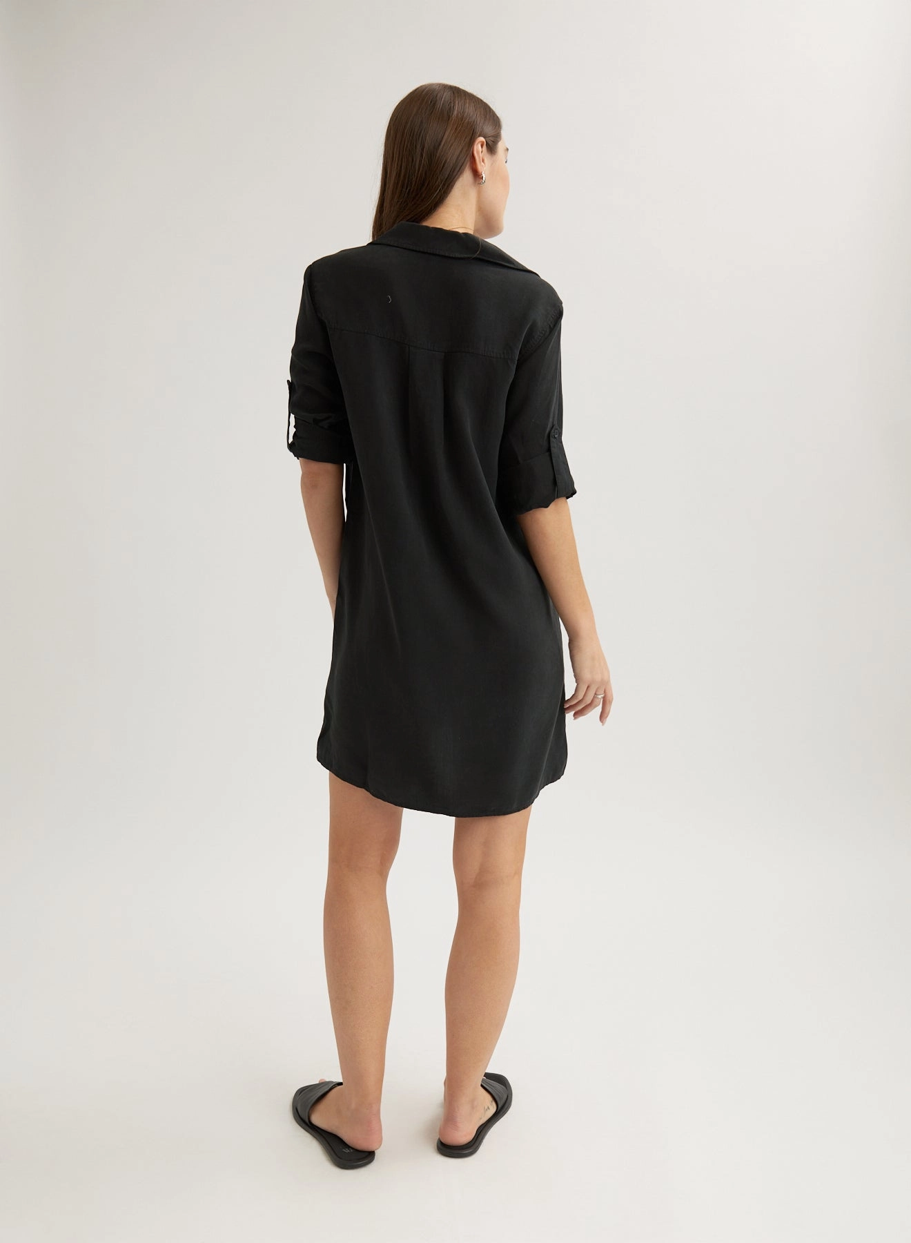 Long Sleeve A-Line Shirt Dress - Vintage Black