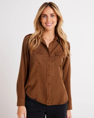 Long Sleeve Seamed Shirt - Twilight Gold