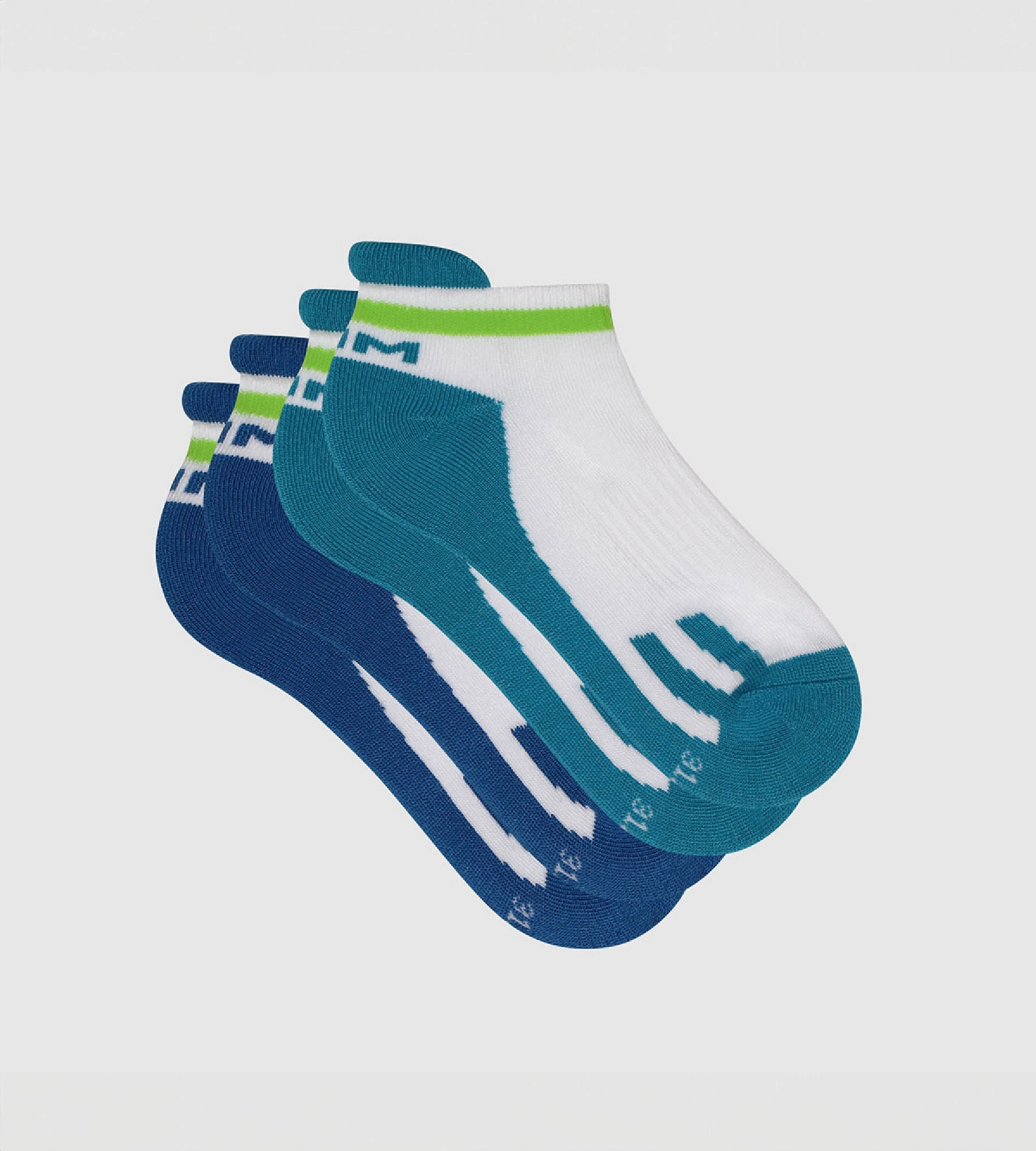 Lot de 2 paires de socquettes enfant rétro Bleu Vert Dim Sport