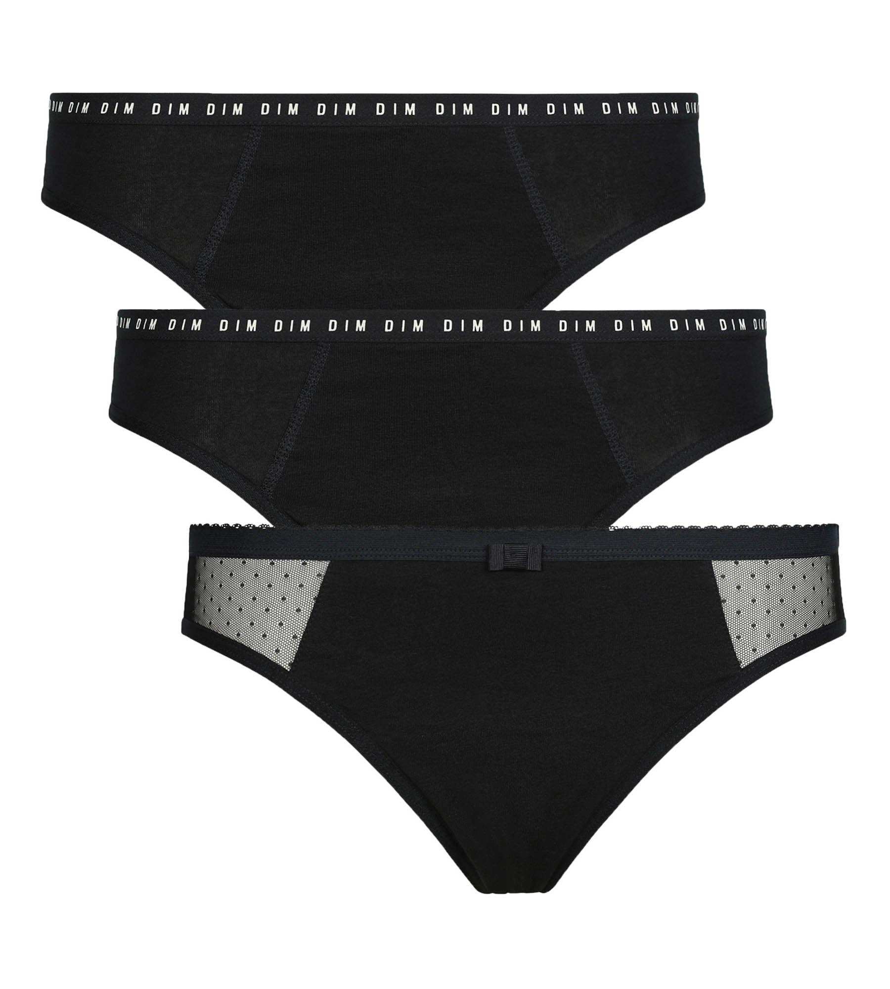 Lot de 3 culottes de règles en coton bio Noir flux moyen Dim Protect