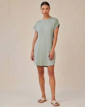 Roll Sleeve T-Shirt Dress - Olive Grove