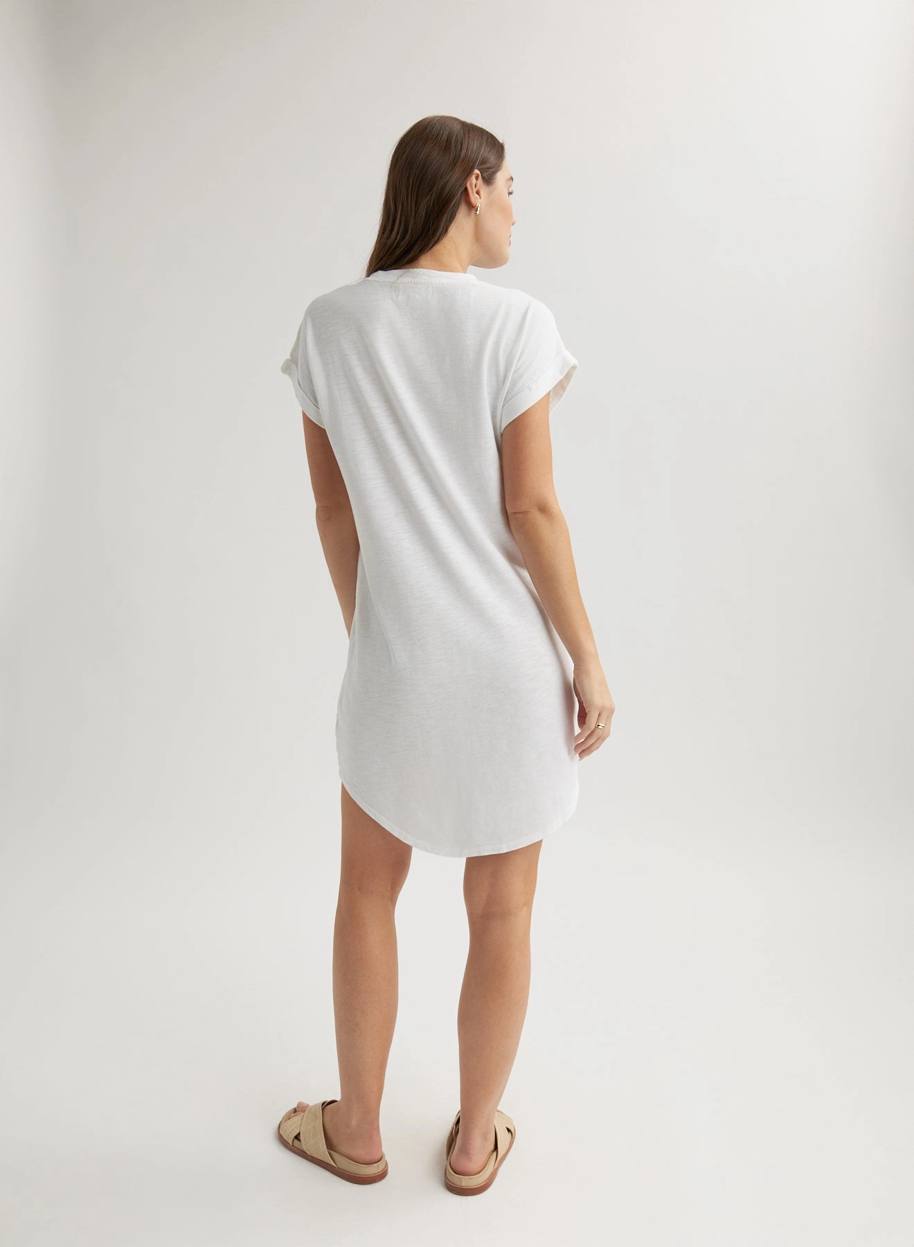 Roll Sleeve T-Shirt Dress - White