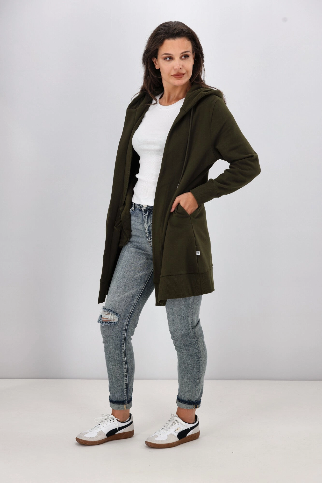 Shine On Essentials Longline Hoody Olive