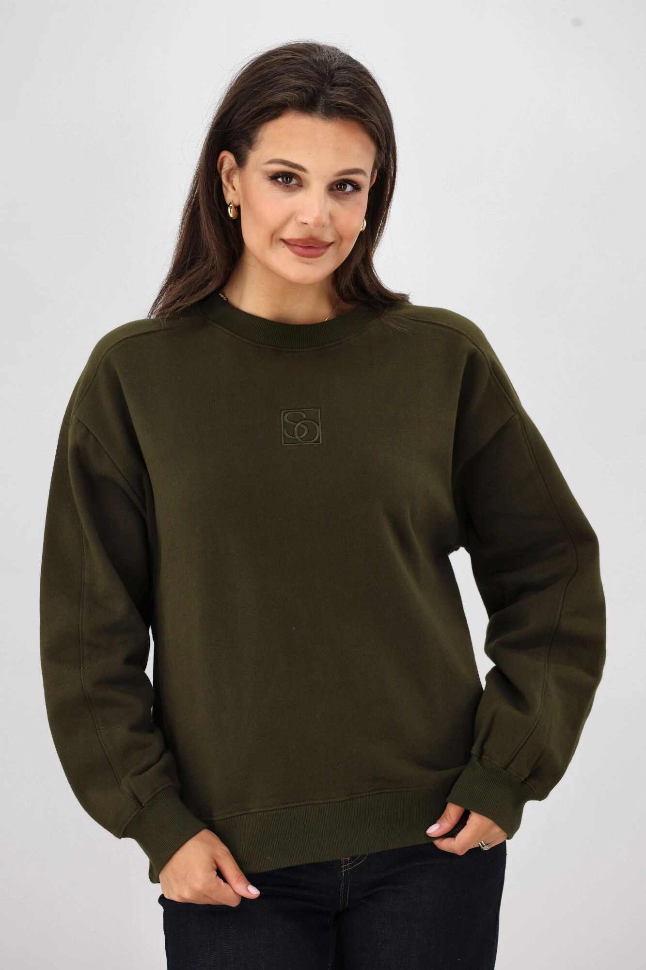 Shine On Essentials Monogrammed Crew Olive