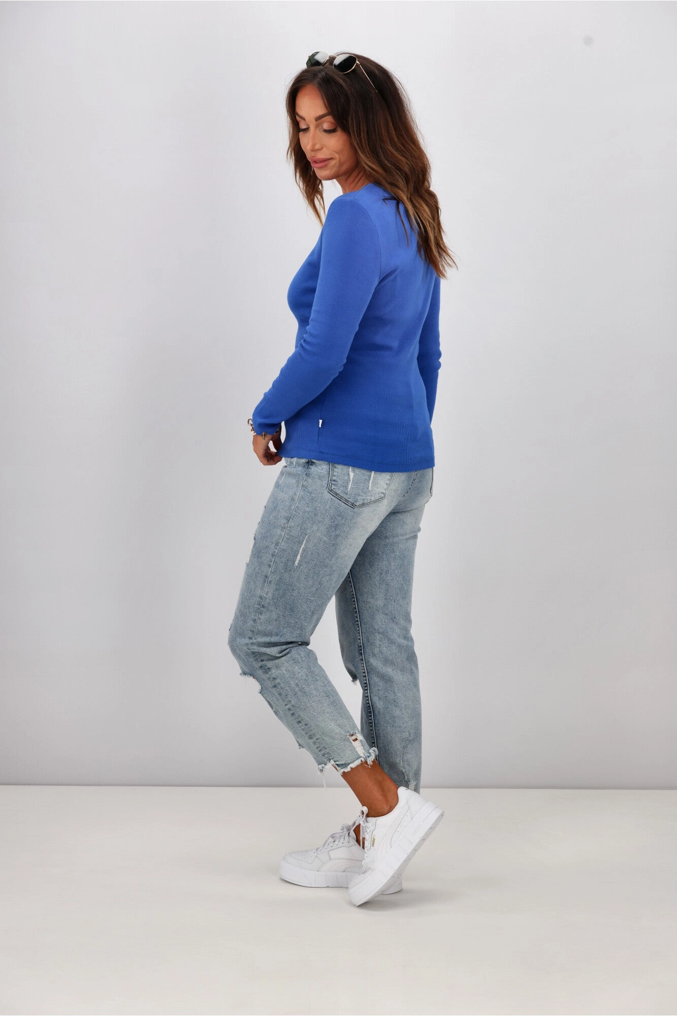 Shine On Essentials Rib Long Sleeve Cobalt Blue