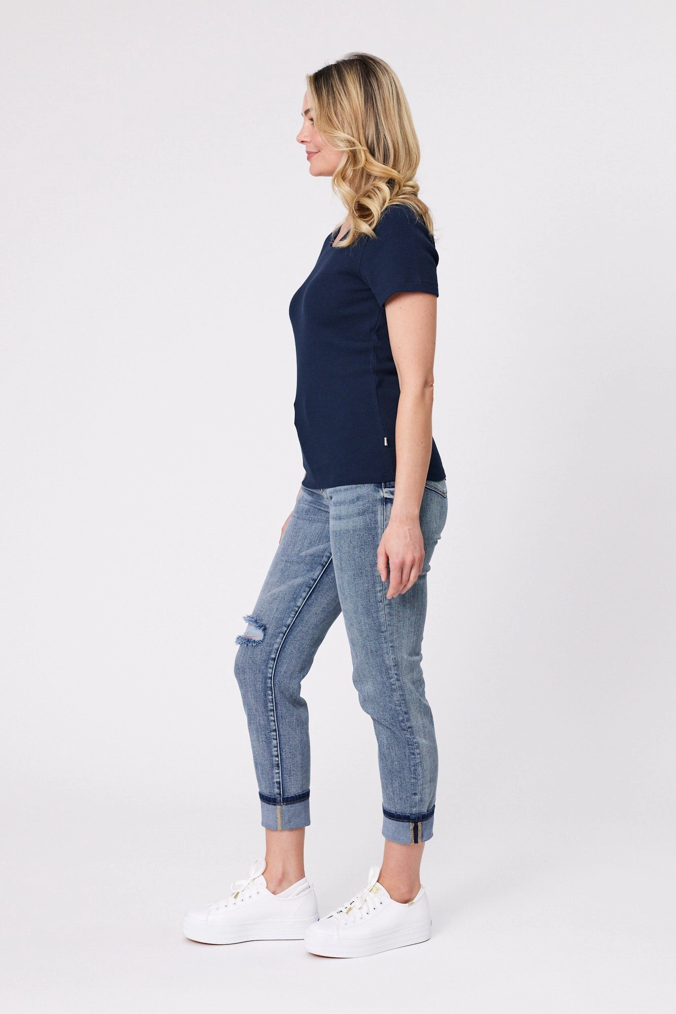Shine On Essentials Rib Tee Navy