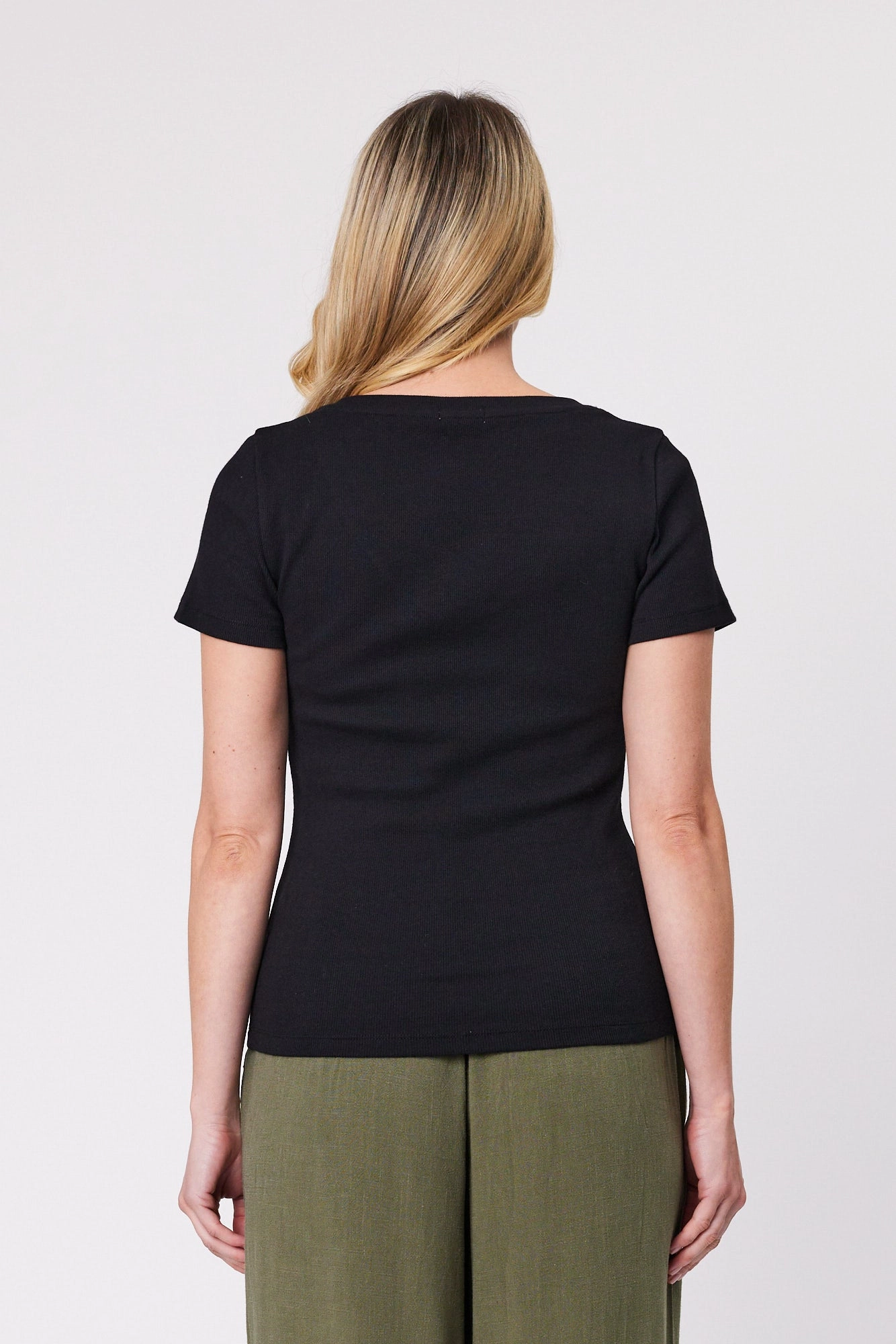 Shine On Essentials Rib V Neck Tee Black