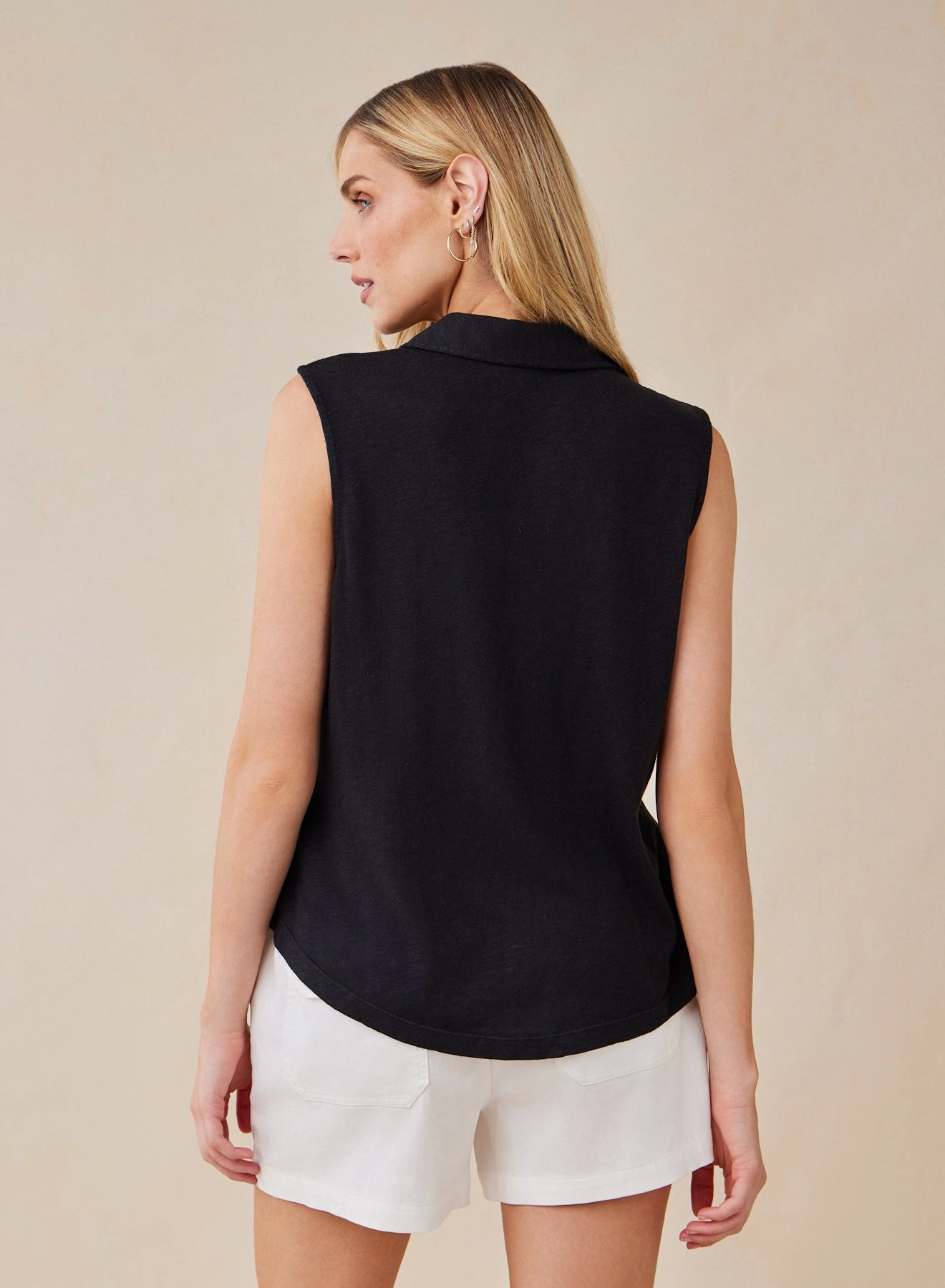 Sleeveless Button Front Top - Black