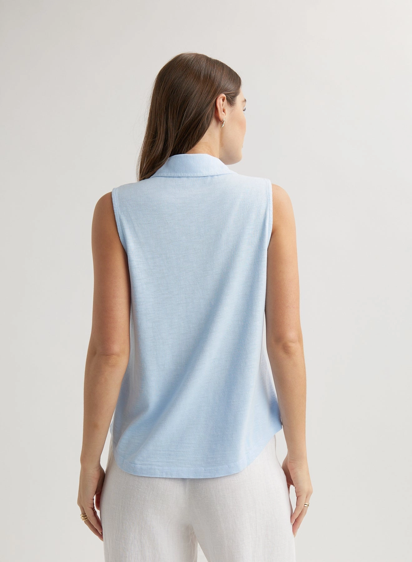 Sleeveless Button Front Top - Perennial Blue