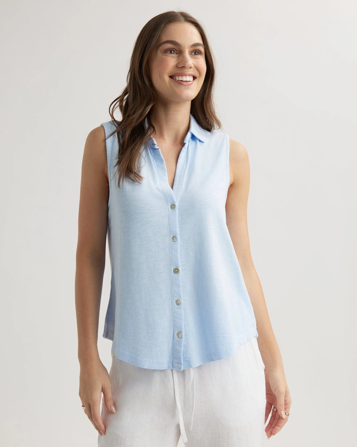 Sleeveless Button Front Top - Perennial Blue