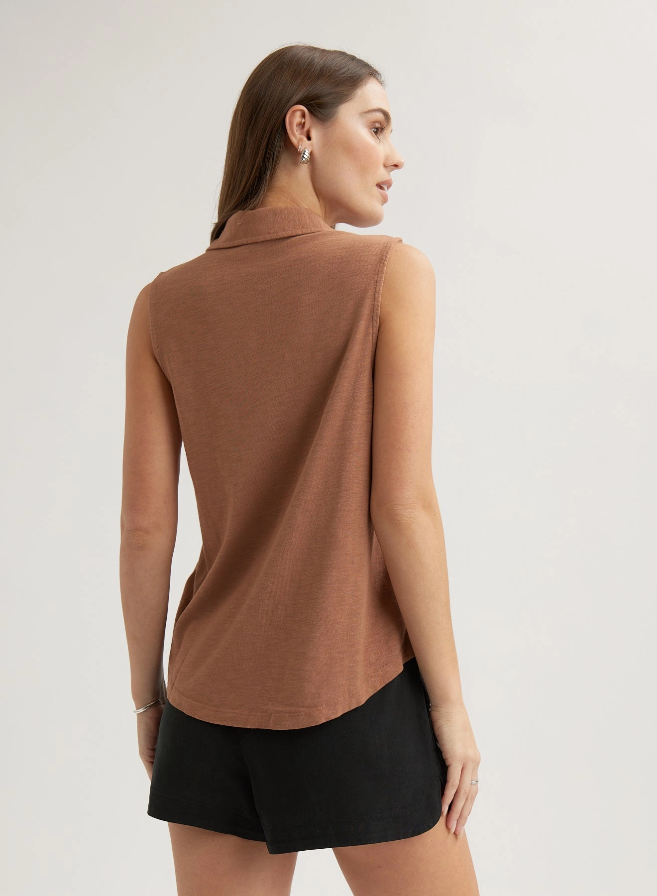 Sleeveless Button Front Top - Terracotta Brown