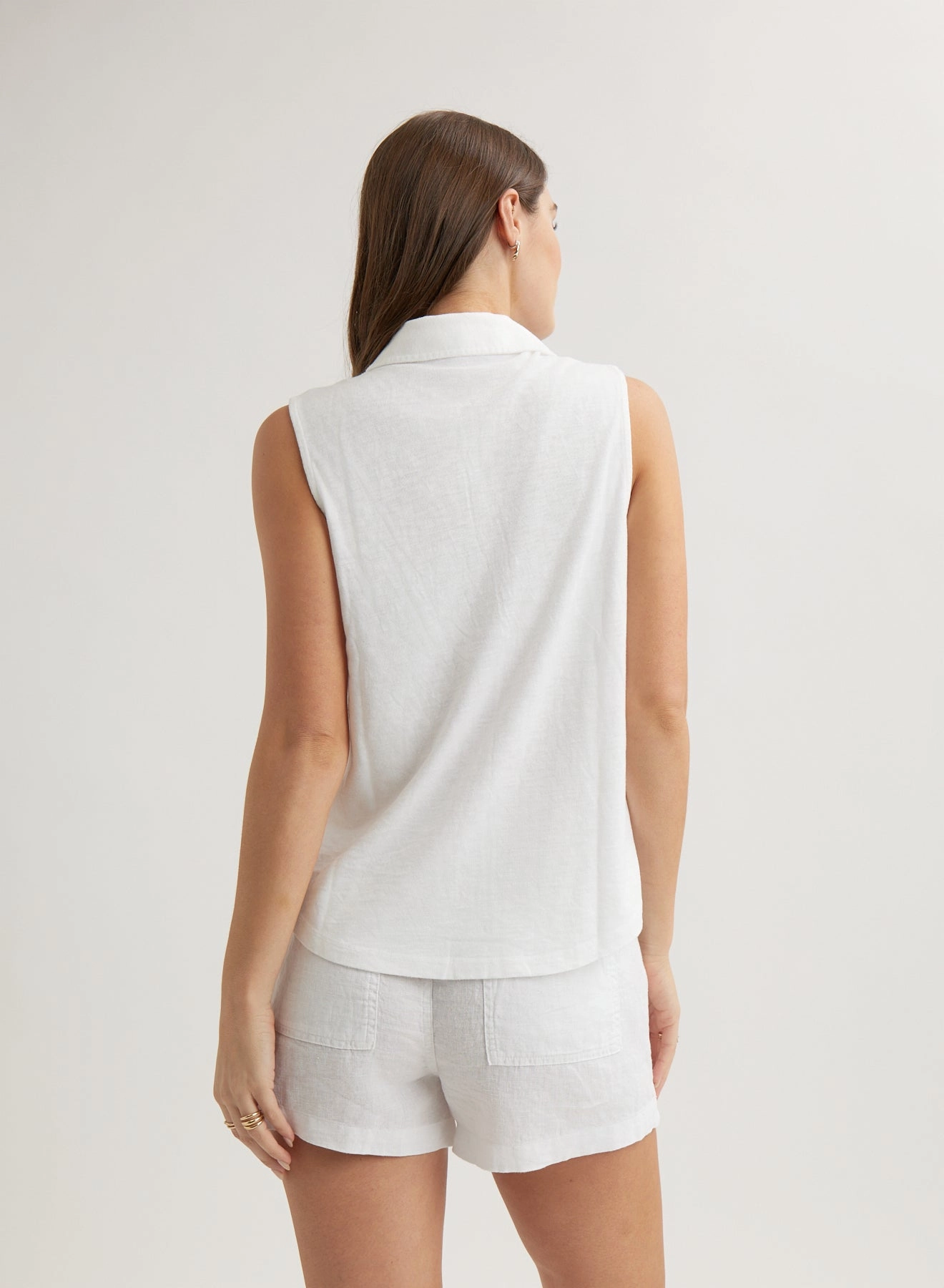 Sleeveless Button Front Top - White