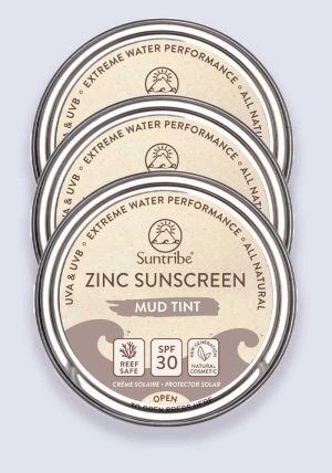 Suntribe Natural Mineral Face & Sport Zinc Sunscreen Mud Tint SPF 30 45g - 3 Pack Saver