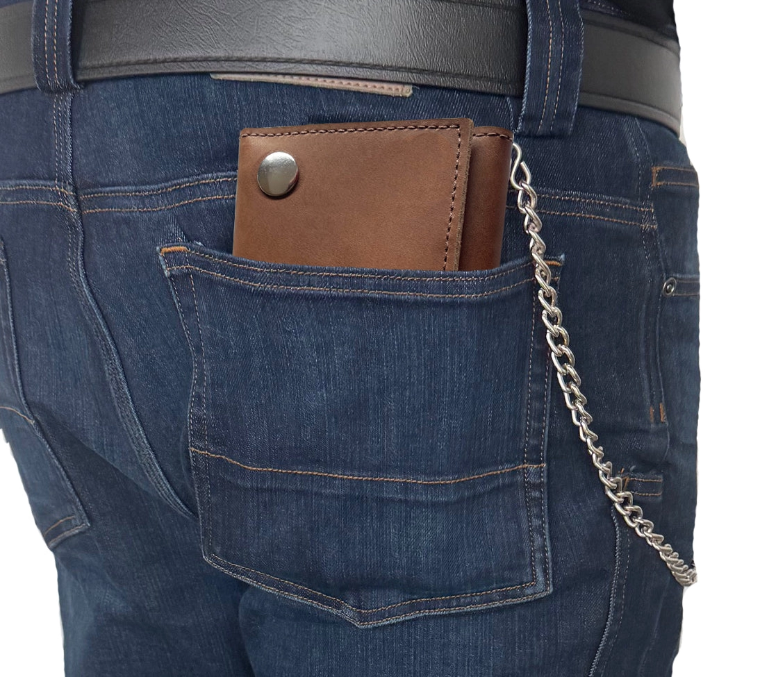 Tan Premium Leather Biker Chain Wallet With ID Window (Large 7.38" x 4.25")