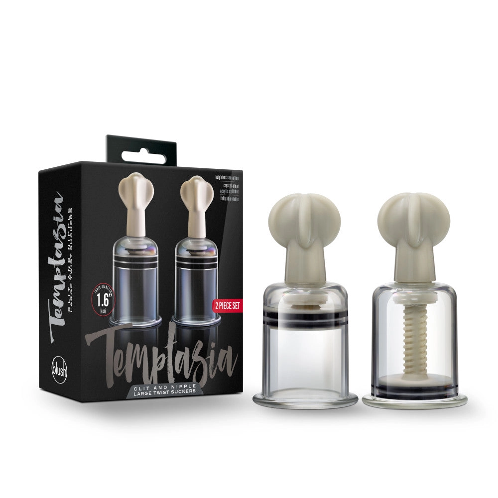 Temptasia By Blush® | Clit & Nipple Large Twist Suckers Set of 2 Clear Pump