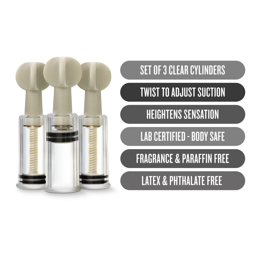 Temptasia By Blush® | Clit & Nipple Twist Suckers Set of 3 Clear Pump