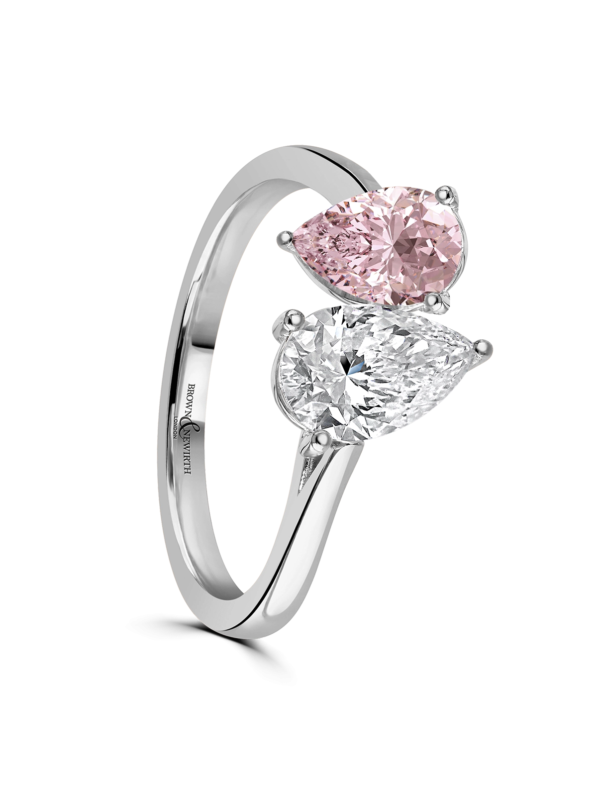 Toi et Moi Lab Grown Pink & White Diamond Two Stone Ring Pear Cut in Platinum