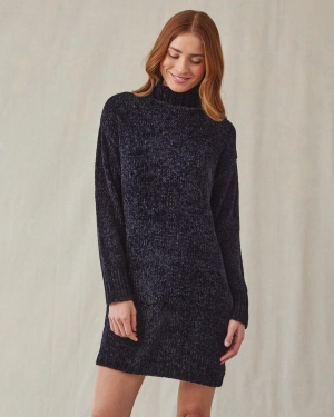 Turtle Neck Chenille Sweater Dress - Galaxy Smoke