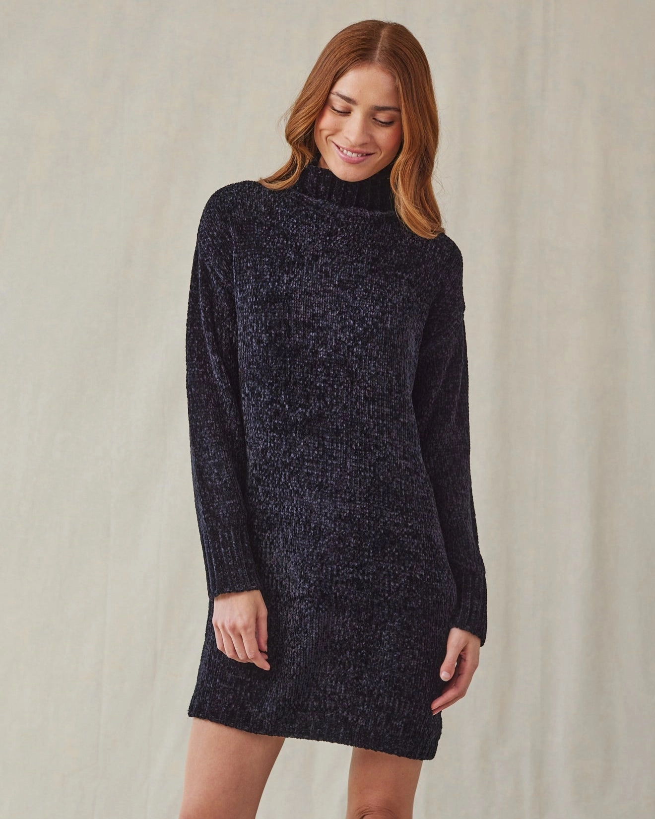 Turtle Neck Chenille Sweater Dress - Galaxy Smoke