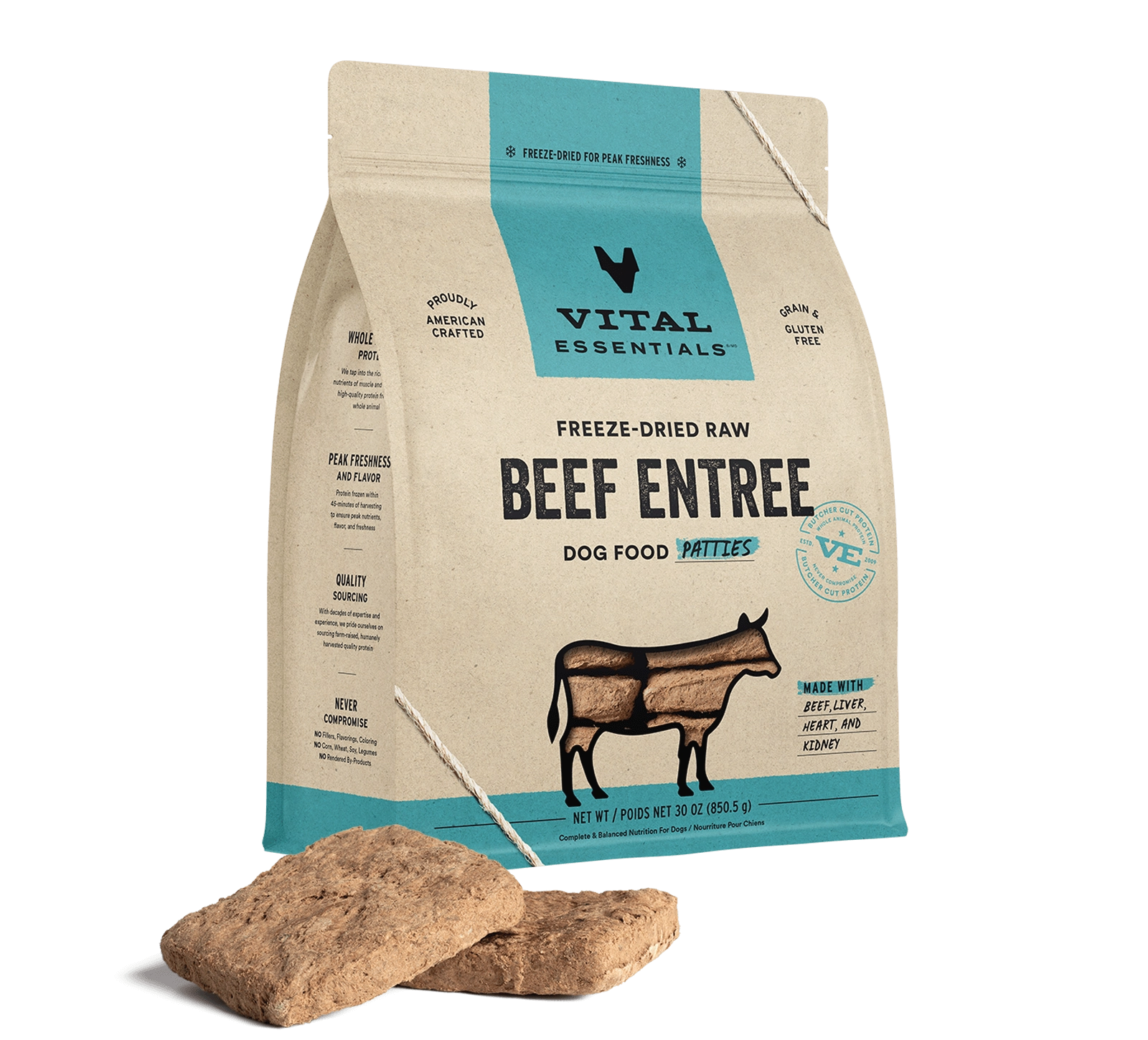 Vital Essentials Beef Entree Patties Freeze-Dried Raw Dog Food
