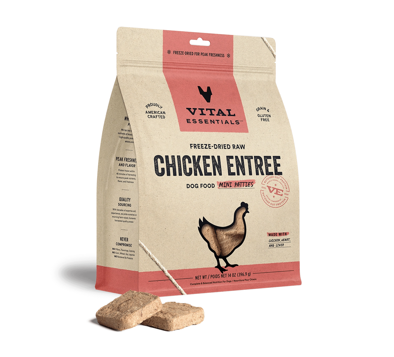 Vital Essentials Chicken Entree Mini Patties Freeze-Dried Raw Dog Food