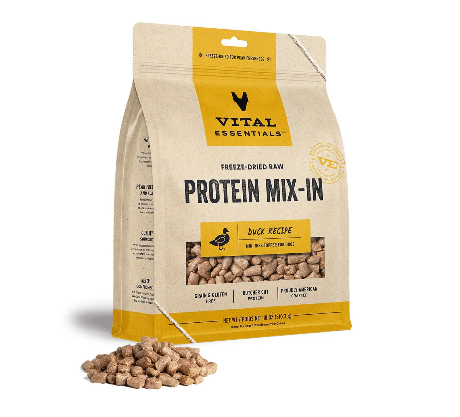Vital Essentials Duck Recipe Freeze-Dried Raw Protein Mix-In Mini Nibs Topper For Dogs
