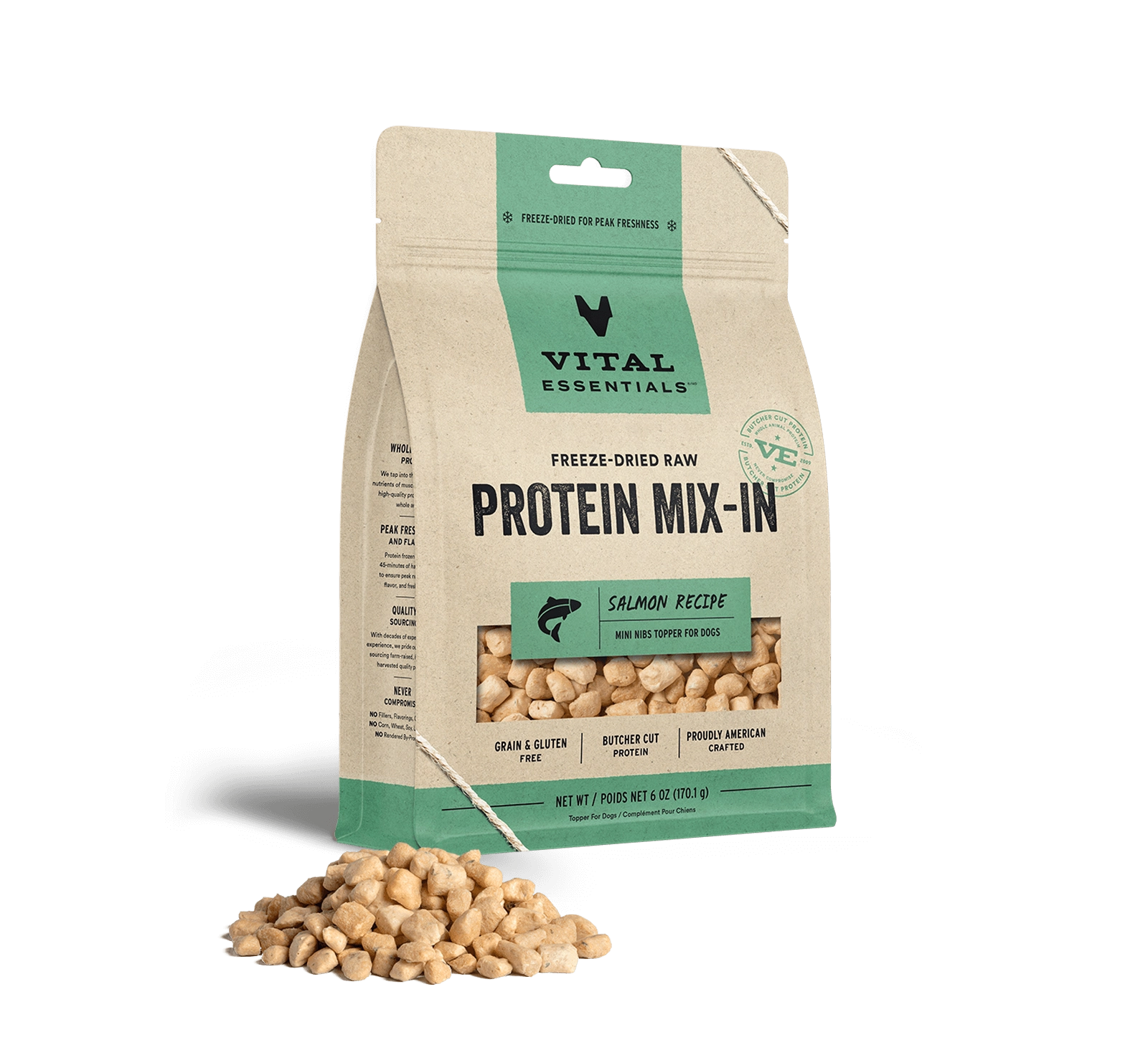 Vital Essentials Salmon Recipe Freeze-Dried Raw Protein Mix-In Mini Nibs Topper For Dogs